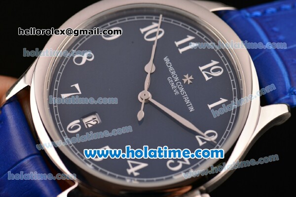 Vacheron Constantin Historiques Chronometre Royal 1907 Miyota Quartz Steel Case with Blue Leather Strap Blue Dial and Arabic Numeral Markers - Click Image to Close